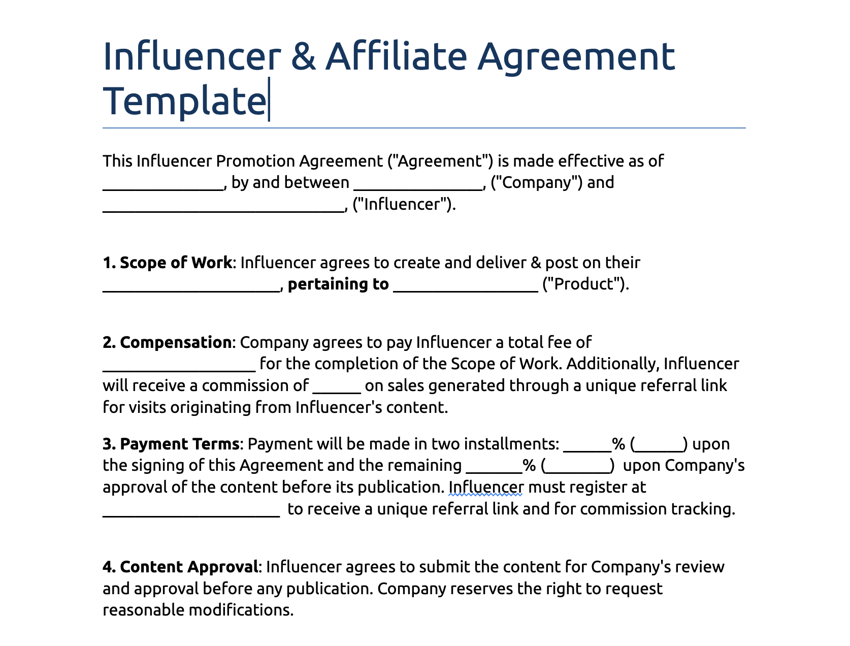 Influencer & Affiliate Agreement Template