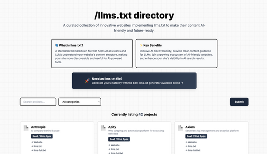 Introducing LLMS.txt Directory: A Showcase of AI-Optimized Websites