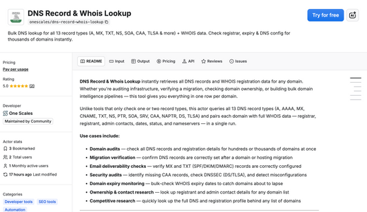 Intro to DNS Record & Whois Lookup — Our New Apify App